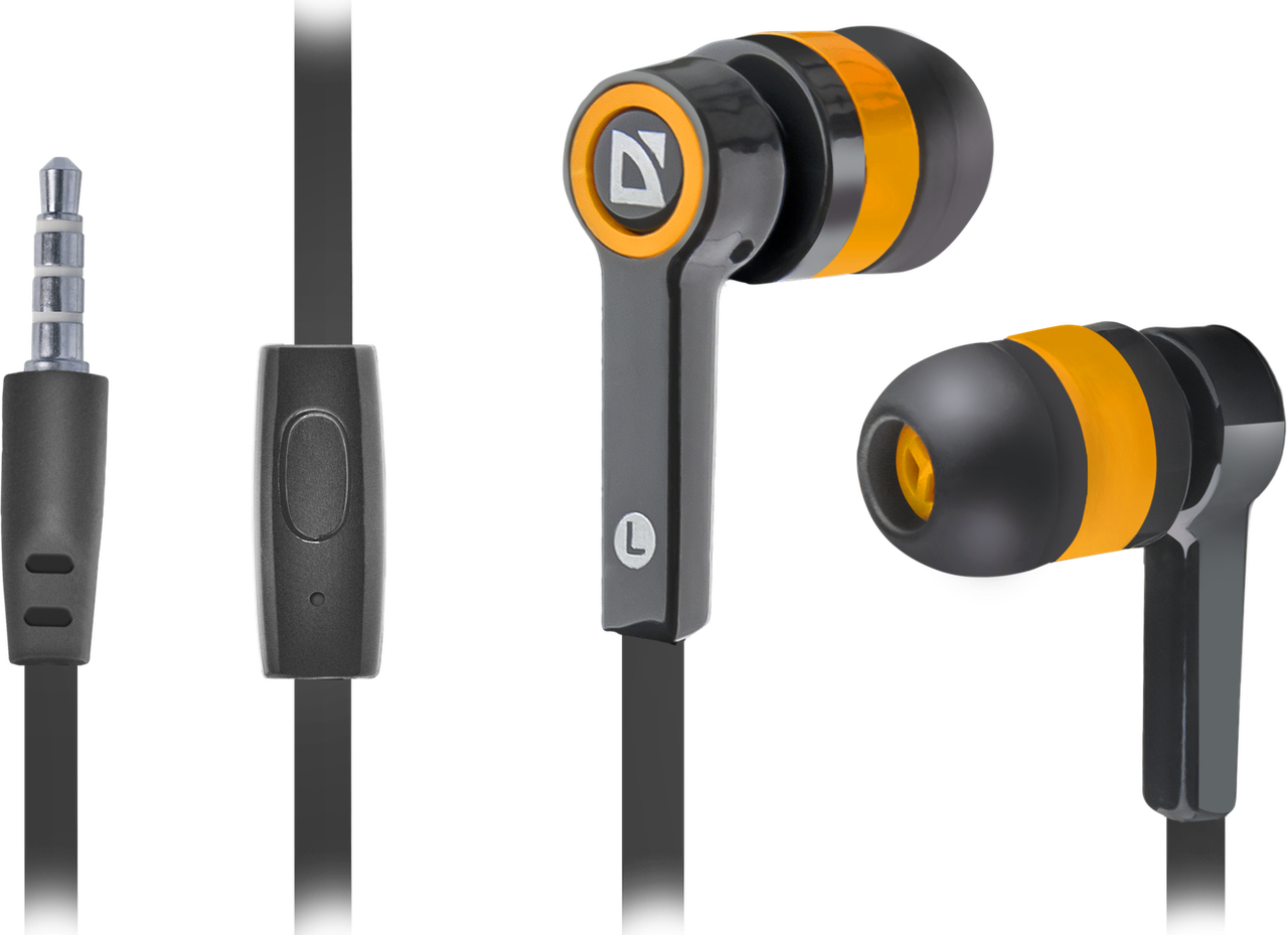 Проводная гарнитура для смартфонов Defender Pulse 420 черный + оранжевый, вставки