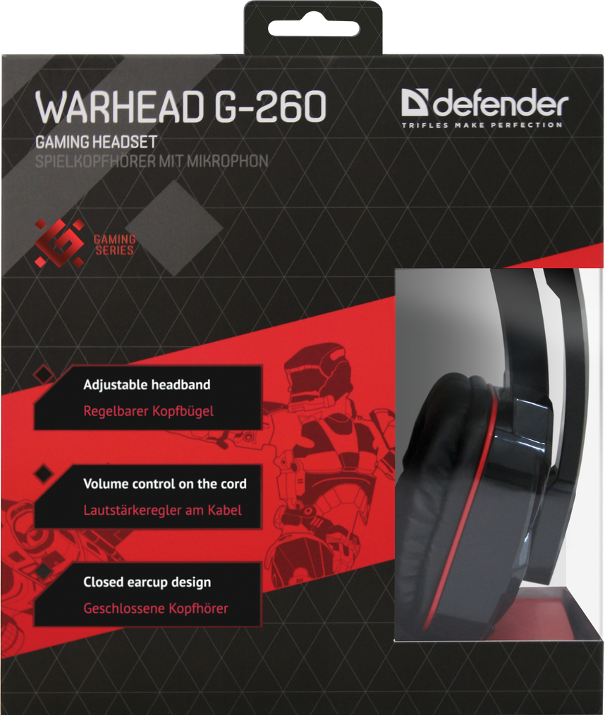 Игровые наушники с микрофоном Defender Warhead G-260 красный + черный, кабель 1,8 м - фото 6 - id-p62533623