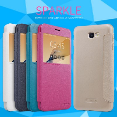 Полиуретановый чехол книга Nillkin Sparkle Leather Case Gold для Samsung J7 Prime - фото 4 - id-p62536110