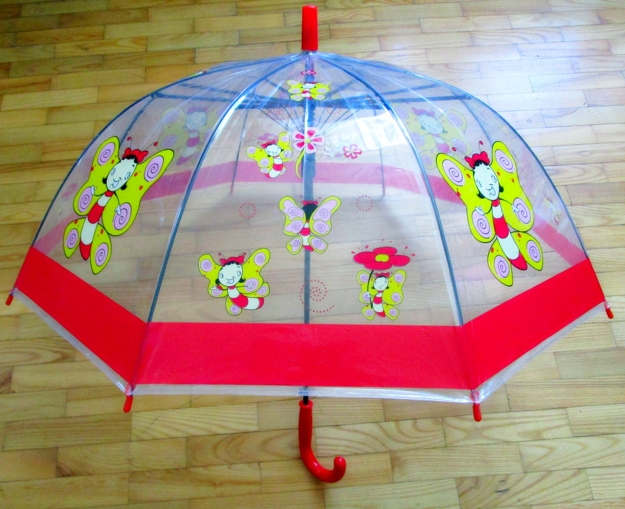 Детский зонт куполом трость прозрачный "бабочки" со свистком