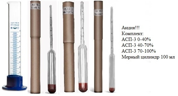 Комлект лабораторных ареометров АСП-3 плюс цилиндр.