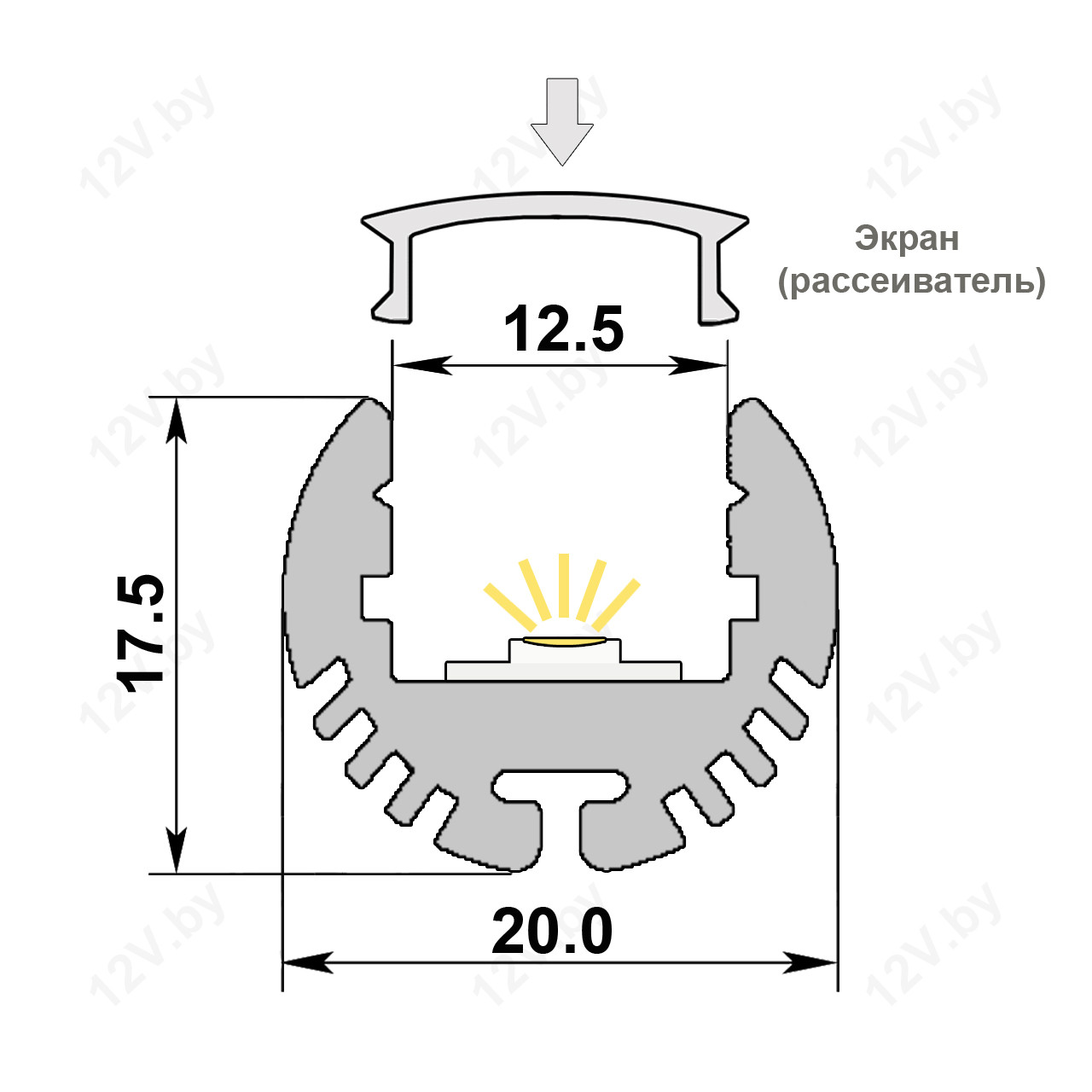 Алюминиевый профиль PAR-D20M круглый с полукруглым экраном 20x17.5х2000mm.[S] - фото 2 - id-p62583081