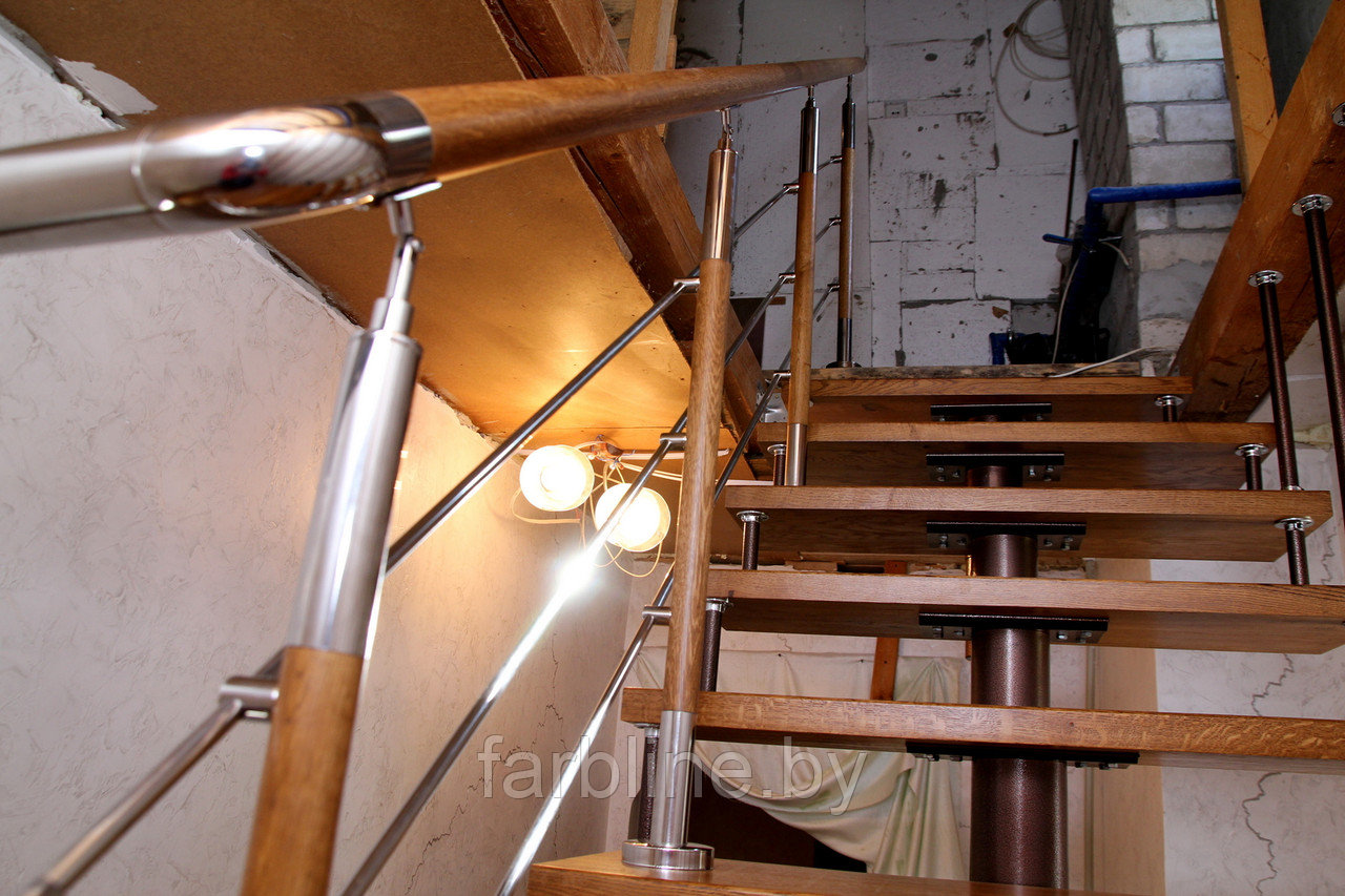Модульная лестница, с дубовыми ступенями П-образная на 15 ступеней поворот 180 град - фото 4 - id-p62648597