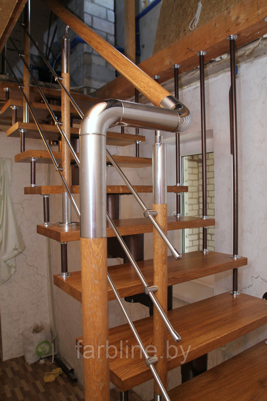 Ограждения для лестницы из нержавеющей стали с вставками из дуба - фото 3 - id-p62648680