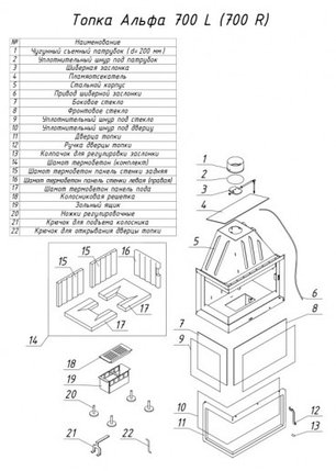 Топка каминная стальная с шибером ЭкоКамин Альфа ТА700R (12 кВт), фото 2