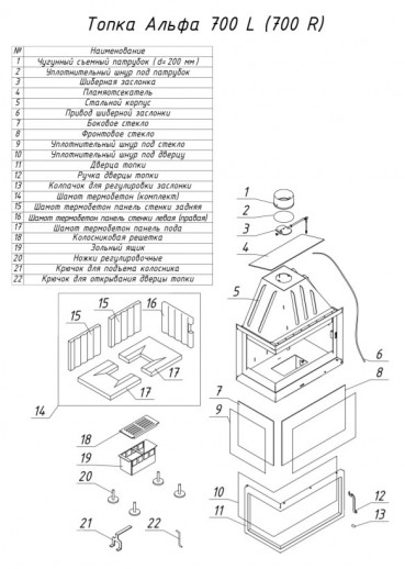 Топка каминная стальная с шибером ЭкоКамин Альфа ТА700R (12 кВт) - фото 3 - id-p62676152