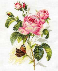 Набор для вышивания крестом «Роза и бабочка».