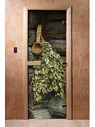 Дверь для сауны стеклянная DoorWood с фотопечатью 8 мм, 7 х 19,  код А003