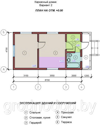 Дом каркасный 2-х комнатный (садовый домик) S=35,8кв.м - фото 2 - id-p62269937