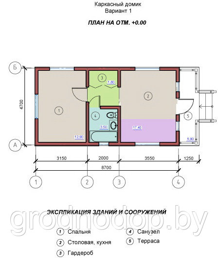 Дом каркасный 2-х комнатный (садовый домик) S=35,8кв.м - фото 3 - id-p62269937