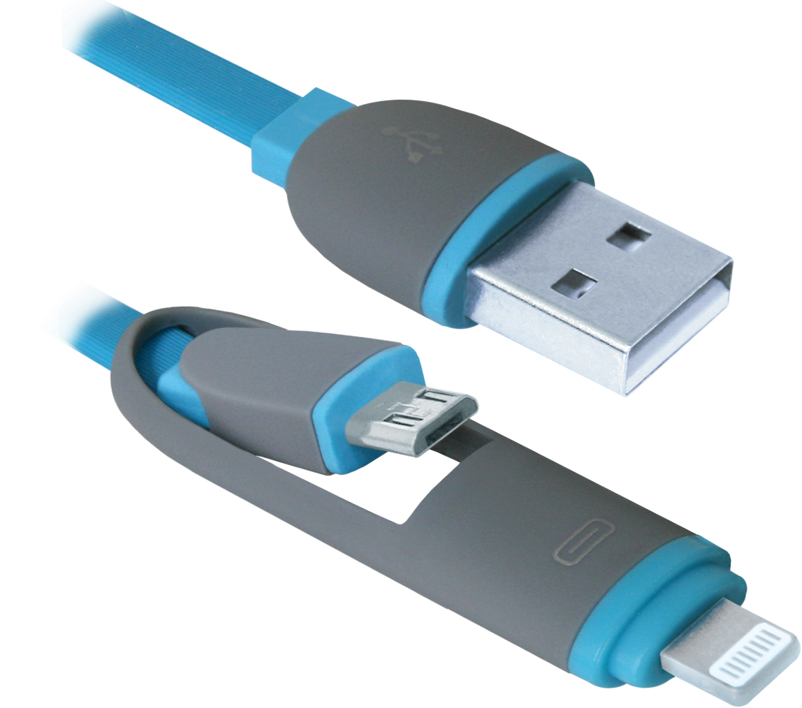 Кабель 8-pin (Lightning) + MicroUSB Defender USB10-03BP синий, 1м - фото 3 - id-p63400644