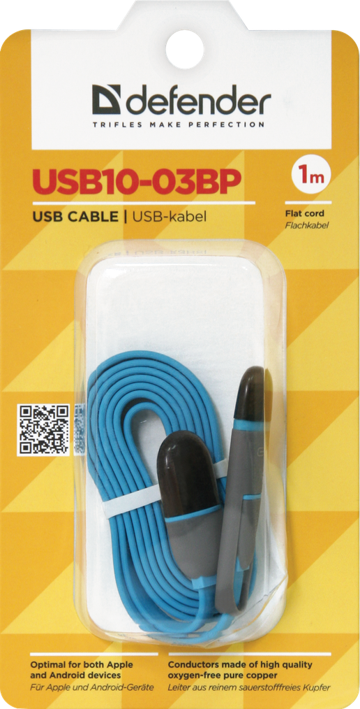 Кабель 8-pin (Lightning) + MicroUSB Defender USB10-03BP синий, 1м - фото 5 - id-p63400644