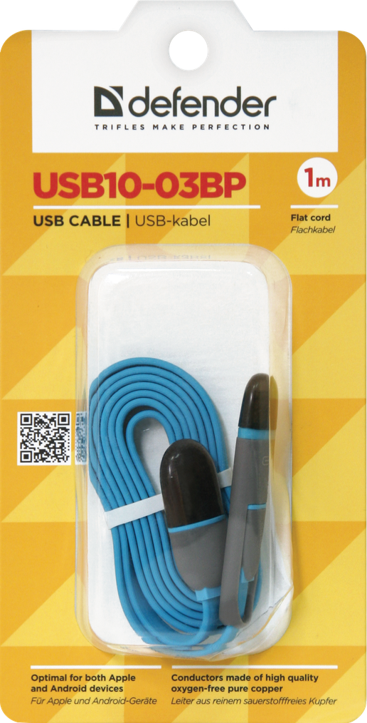 Кабель USB - 8-pin (Lightning) + MicroUSB Defender USB10-03BP синий, 1м - фото 5 - id-p63400732