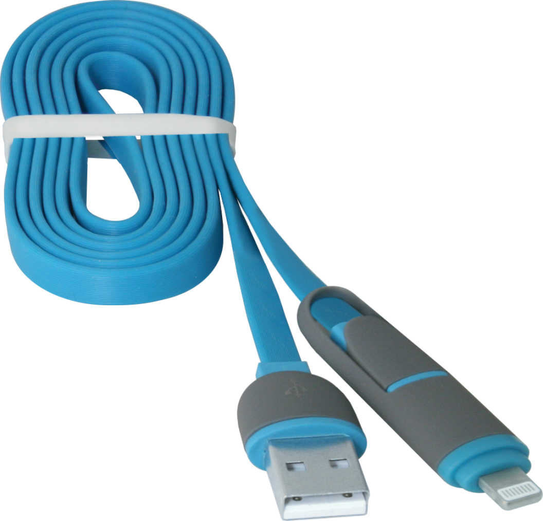 Кабель 8-pin (Lightning) + MicroUSB Defender USB10-03BP синий, 1м