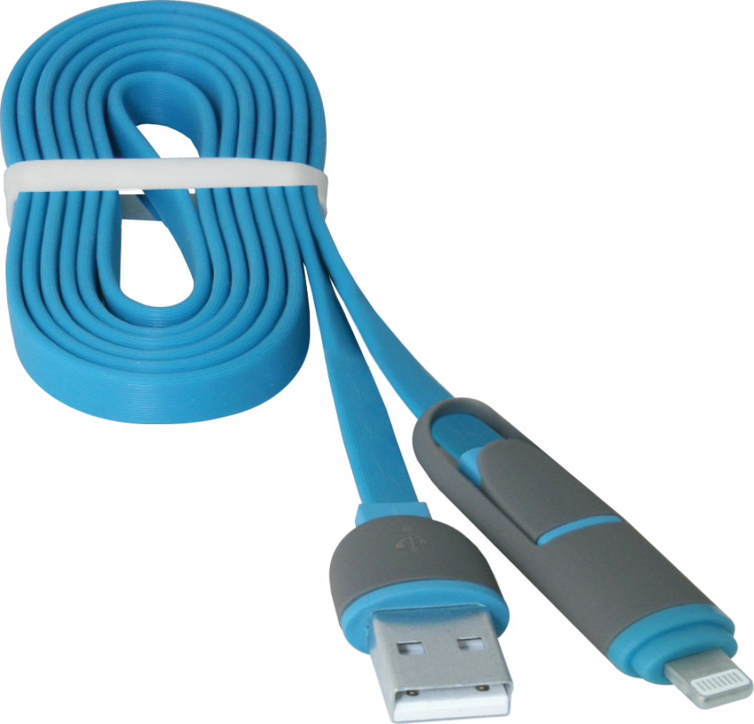 Кабель USB - 8-pin (Lightning) + MicroUSB Defender USB10-03BP синий, 1м - фото 1 - id-p63400732