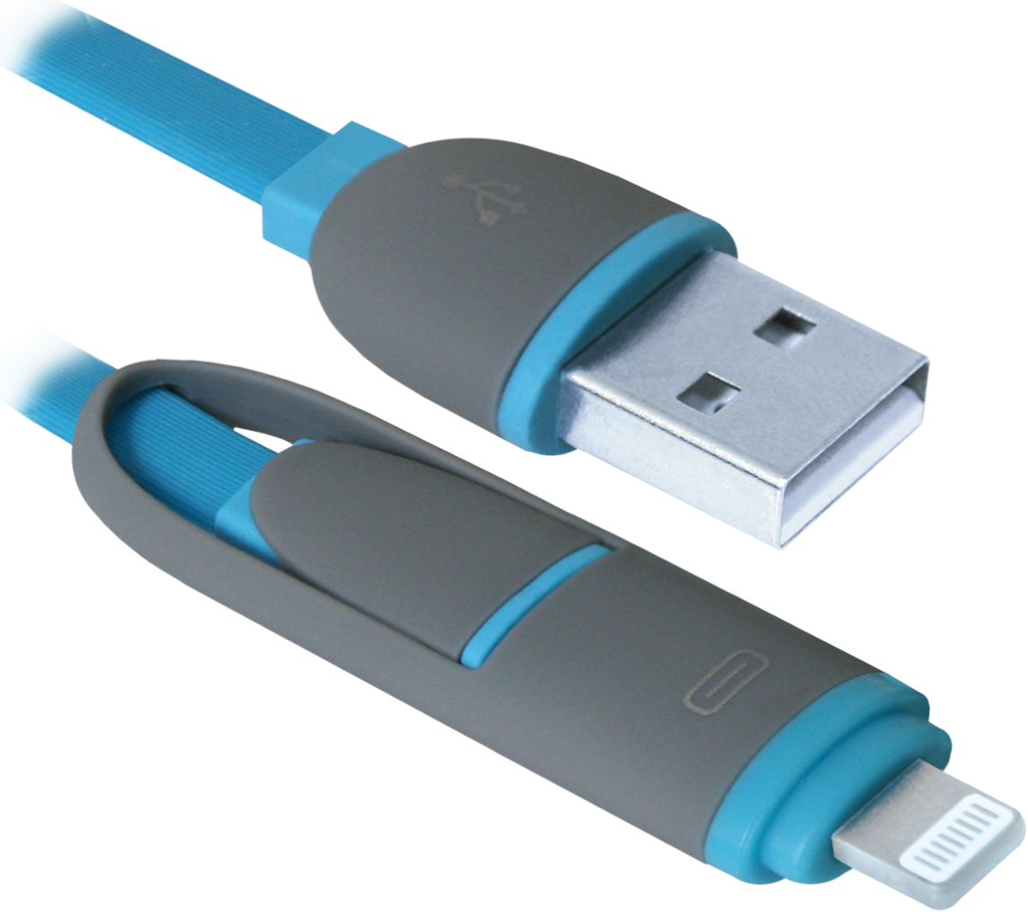 Кабель USB - 8-pin (Lightning) + MicroUSB Defender USB10-03BP синий, 1м - фото 4 - id-p63400732