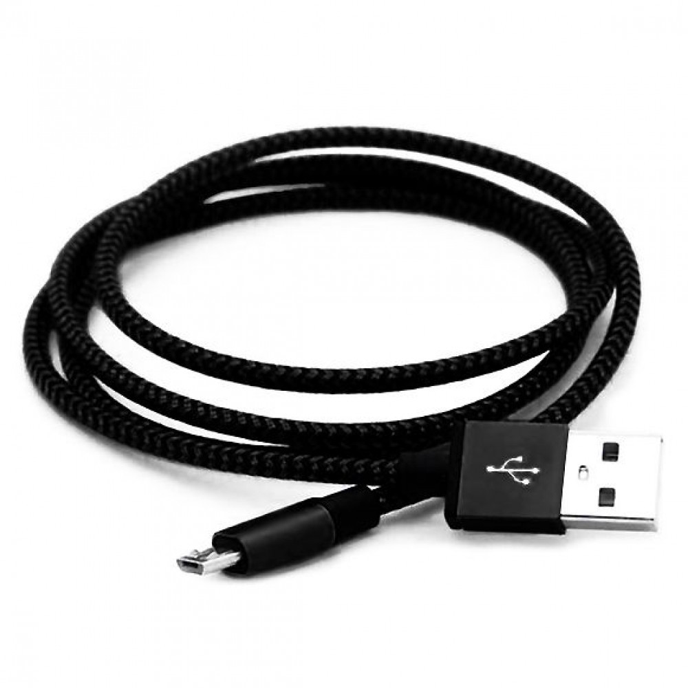 Кабель MicroUSB - USB SmartBuy 1.2m хлопок+металл, чёрный