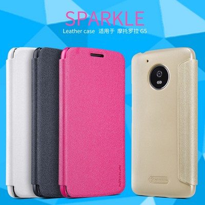 Полиуретановый чехол книга Nillkin Sparkle Leather Case Gold для Motorola Moto G5 - фото 4 - id-p63475147