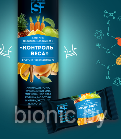 Батончик Smart Formula "Контроль веса" фрукты и молотый имбирь, 40г 1/18, фото 2
