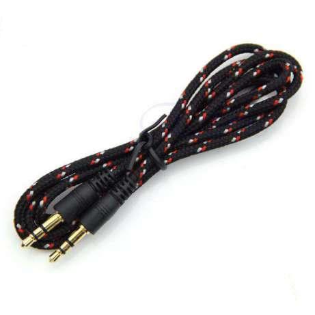 AUX кабель 3,5 на 3,5 мм MRM, 3pin, 1 м веревочная оплетка черный - фото 1 - id-p64132173