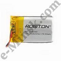 Аккумулятор литий-полимерный Li-Po (Li-Ion Pol) ROBITON LP502540 3.7В 450mAh PK1 (5х25x40мм), КНР - фото 1 - id-p63386879