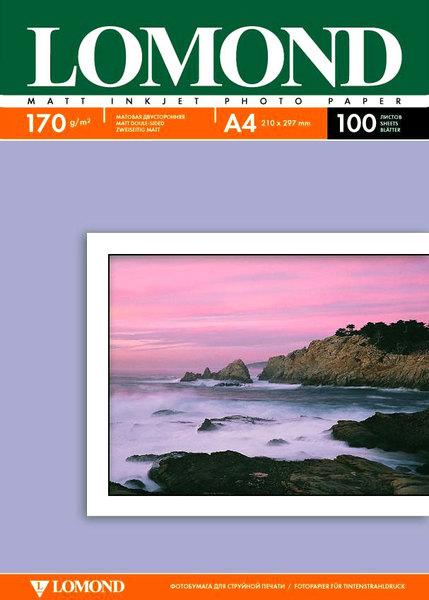 Фотобумага А4 (210×297) матовая двусторонняя, 170 г/ м², 100 листов, Lomond 0102006