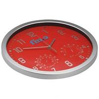 Большие настенные часы белого цвета с барометром и гигрометром для нанесения логотипа красный