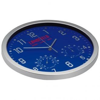 Большие настенные часы белого цвета с барометром и гигрометром для нанесения логотипа синий