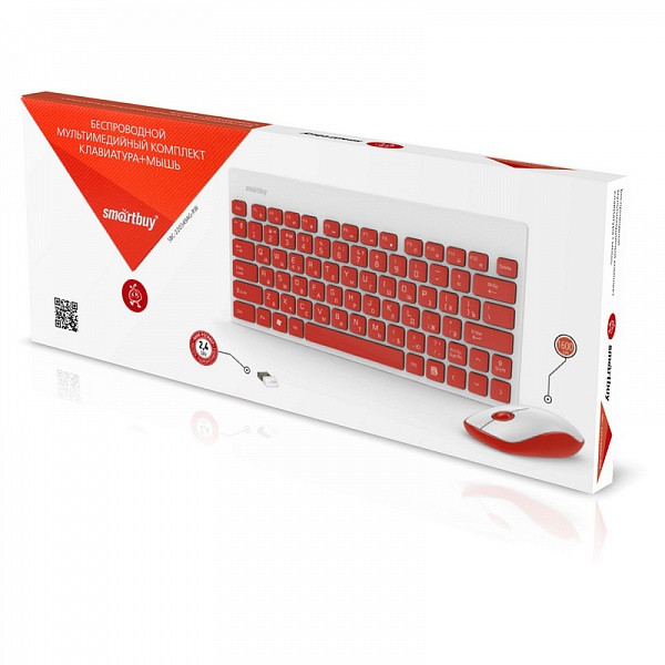 Беспроводной набор клавиатура + оптическая мышь Smartbuy 220349AG бело-красный - фото 3 - id-p64377818