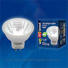 LED-MR11-3W/NW/GU4 GLZ21TR : Лампа светодиодная, 12V. Прозрачная. Белый свет (4000K). Картон. ТМ Uniel.