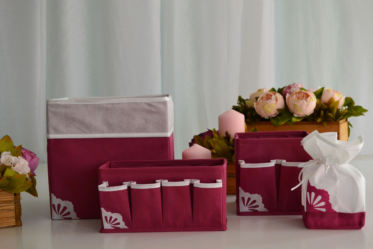 Набор декоративных коробок (комплектация по желанию) Комплект (3 коробки), Бордовый