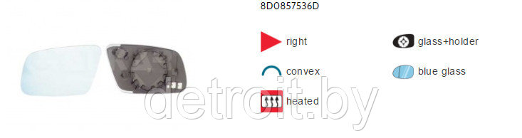 Стекло зеркала правое Ауди А3 00-03