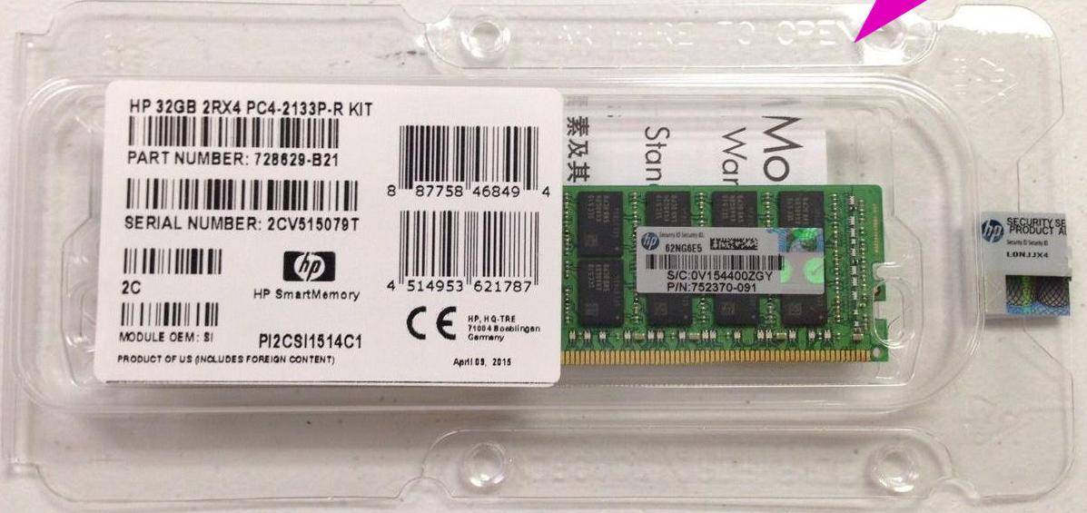 728629-B21 774175-001 Оперативная память HP 32GB PC4-17000 2RX4 DDR4 2133MHZ CAS-15-15-15 RDIMM ECC - фото 1 - id-p64608983