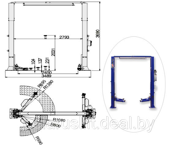 Подъемник двухстоечный с верхней синхронизацией Flying S4.5-2E - фото 2 - id-p42867626