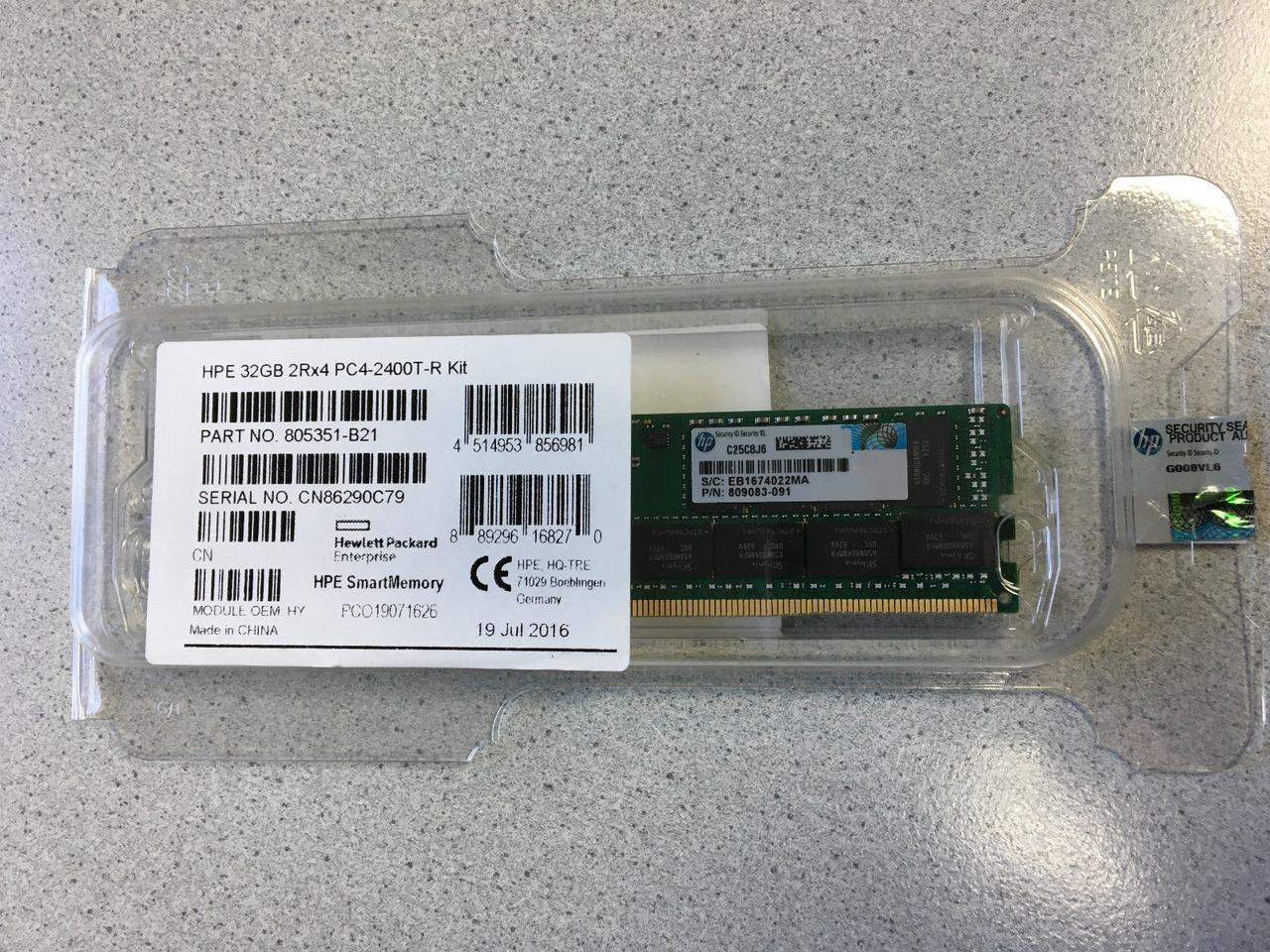 805351-B21 819412-001 Оперативная память HP 32GB 2400MHZ PC4-19200 CAS-17 ECC RDIMM 2RX4 DDR4