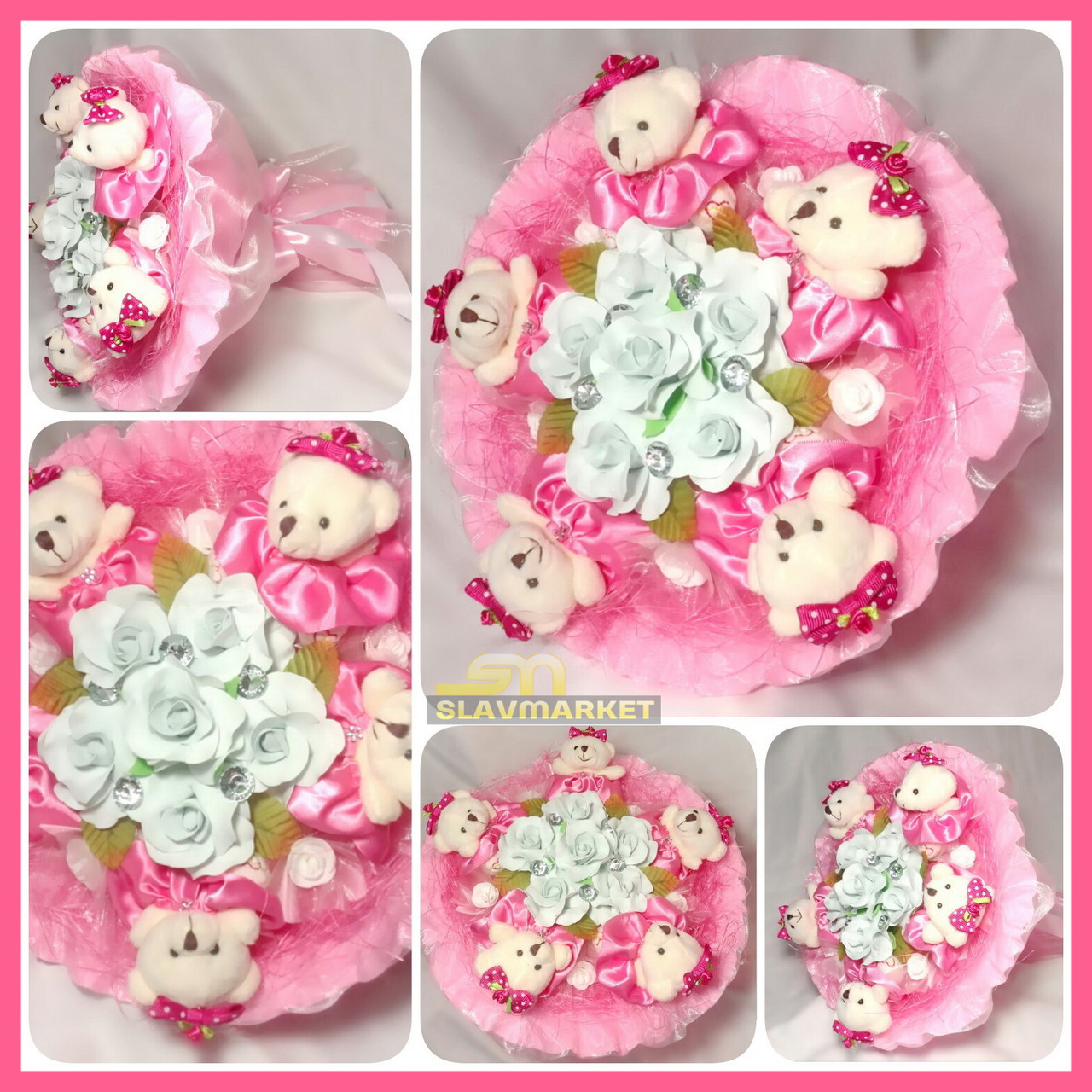 Букет из мягких игрушек (мишек), розовый, арт. РБ0511