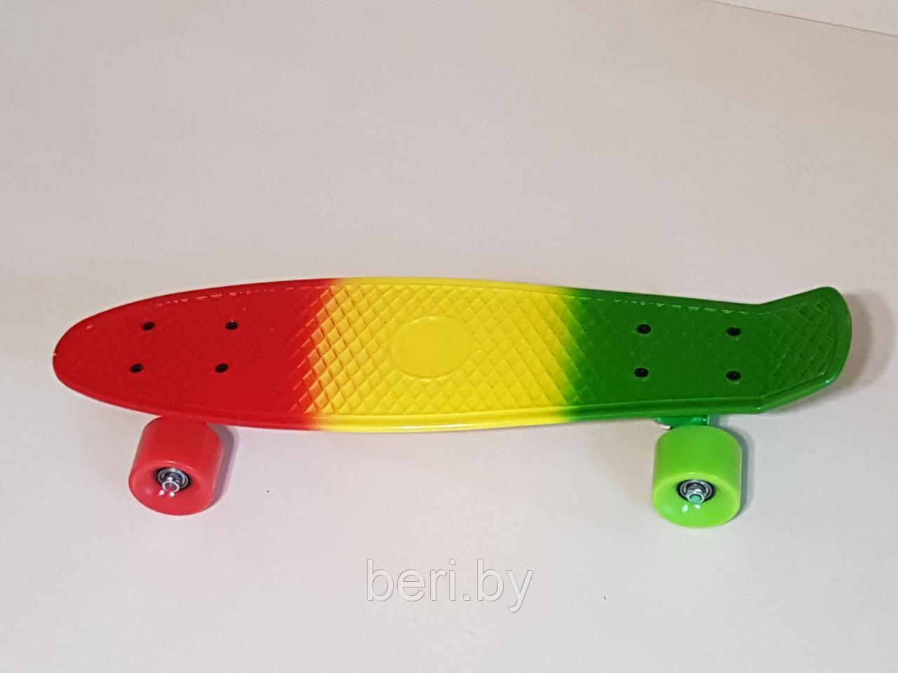 Скейтборд, пенниборд, пенниборд для начинающих трехцветный Penny Board  56,5 см, арт 350-3