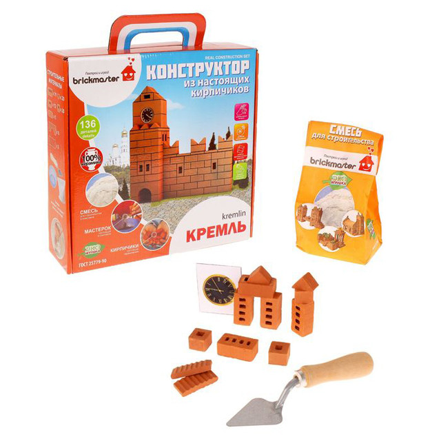 Конструктор из кирпичиков BrickMaster "Кремль" 136 деталей (208) Играя с этим набором малыш сможет почувствовать себя настоящим строителем и архитектором. Ведь ему предстоит строить из самых настоящих керамических кирпичиков и цемента.