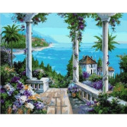 Картина по номерам Цветущая терасса над побережьем 40х50 см