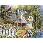 Картина по номерам Дом в саду у пруда 40х50 см