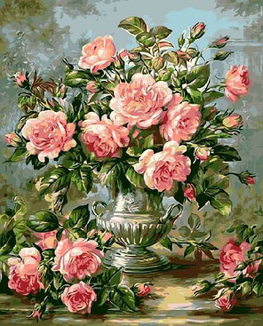 Картина по номерам Ваза с розовыми розами 40х50 см, фото 2