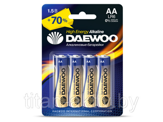 Батарейка AA LR6 1,5V alkaline BL-4шт DAEWOO HIGH ENERGY - фото 2 - id-p65303063