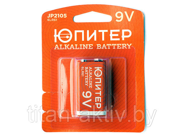 Батарейка 6LR61 (6LF22) 9V alkaline 1шт. ЮПИТЕР (крона) - фото 2 - id-p65303091