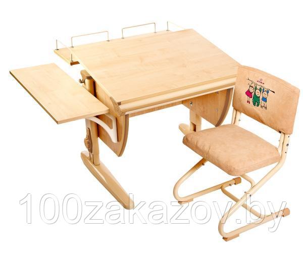 Комплект растущей мебели. Парта школьная  Деми СУТ 14-02 с деревянным стулом бежевый клен