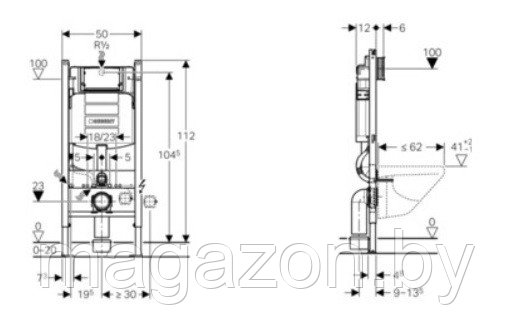 Инсталляция для унитаза Geberit Duofix-Plattenbau Sigma 111.362.00.5 - фото 2 - id-p65433765