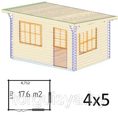 Садовый домик с односкатной крышей Dreux 4x5, брус 44 мм