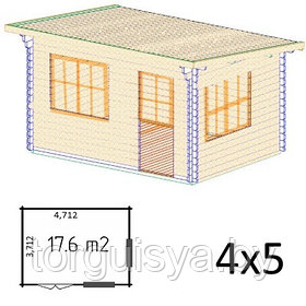 Садовый домик с односкатной крышей Dreux 4x5, брус 44 мм