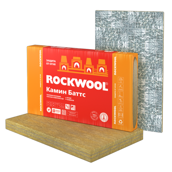 Теплоизоляция Rockwool Камин Баттс 30х600х1000 мм. (упаковка 2.4 м2) - фото 1 - id-p65559255