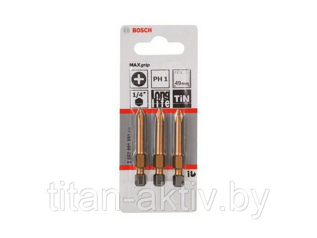 Насадка (бита) крестообразная PH1 49 мм BOSCH Max Grip (3 шт.) ( посадочн. шестигранник 1/4 "")