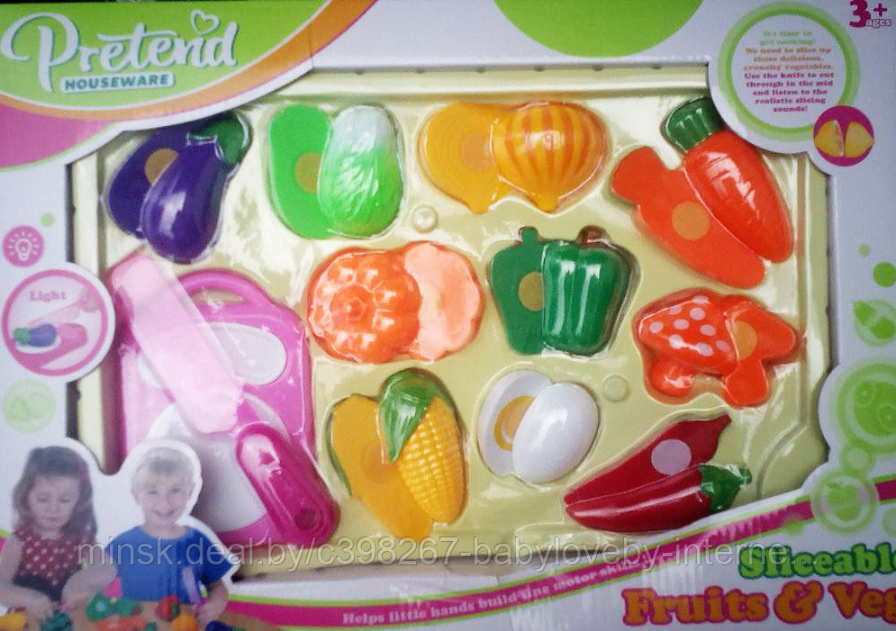 Детский набор фруктов и овощей на липучках с разделочной доской и ножом